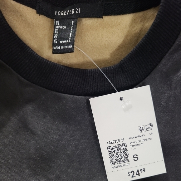 NEW Forever 21 Women's Tan Black Sweatshirt Long Sleeve. Sz S. NWT - Picture 4 of 4